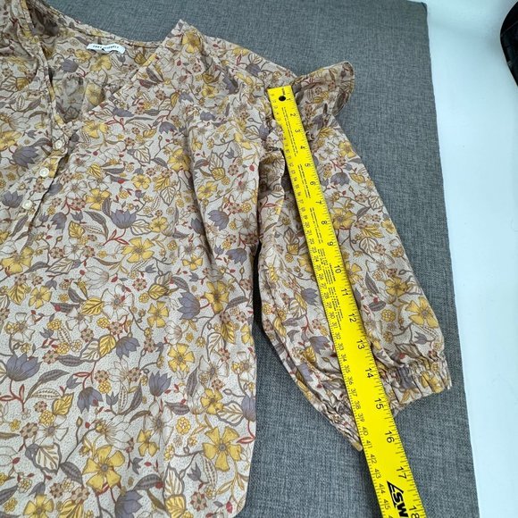 FREE ASSEMBLY Floral Top Medium Ruffled 3/4th Sleeves V-Neck Cotton Half Button - Picture 4 of 12